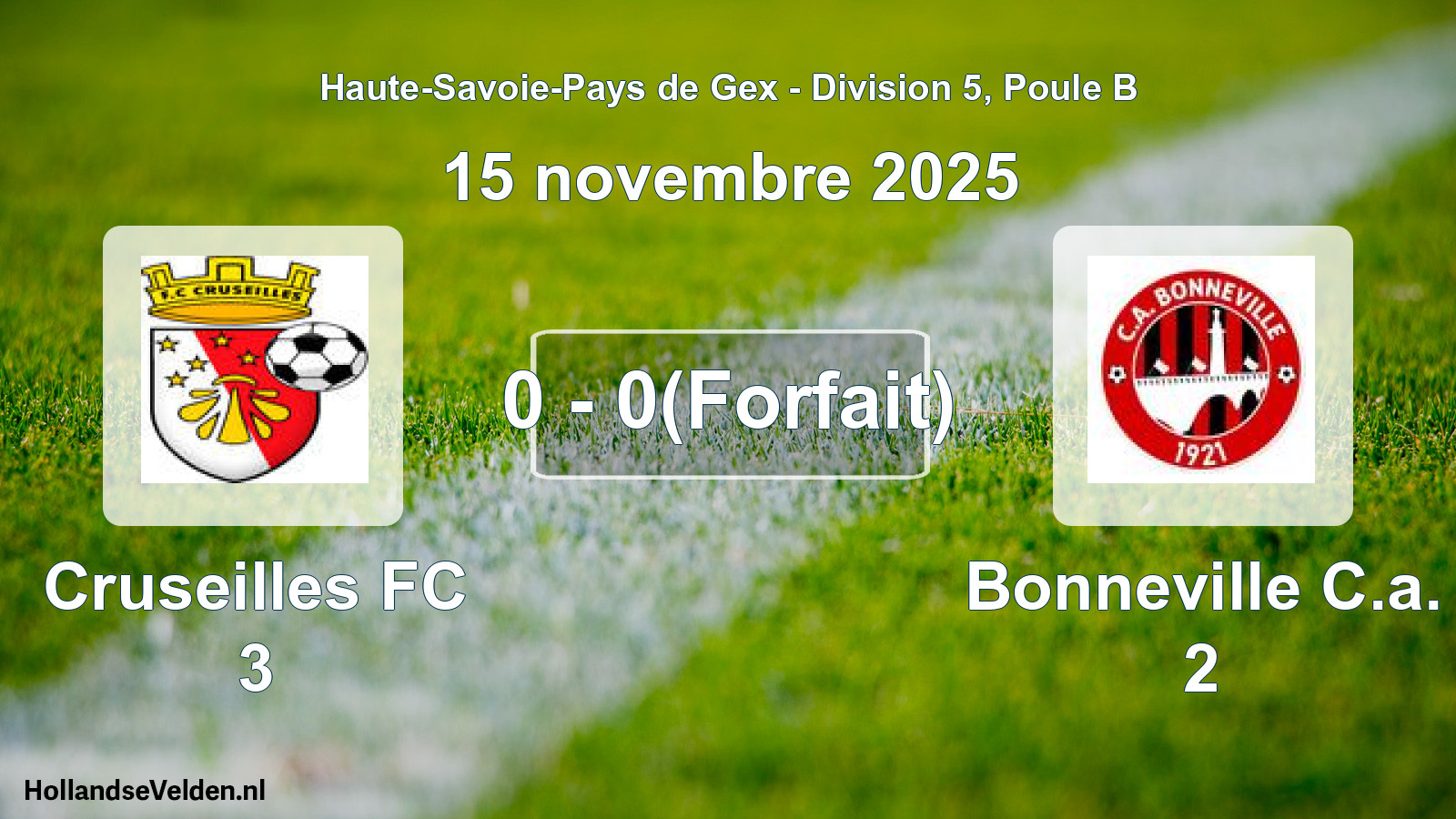 Match joué: Cruseilles FC 3 - Bonneville C.a. 2 0 - 0(Forfait) (15 novembre 2025)