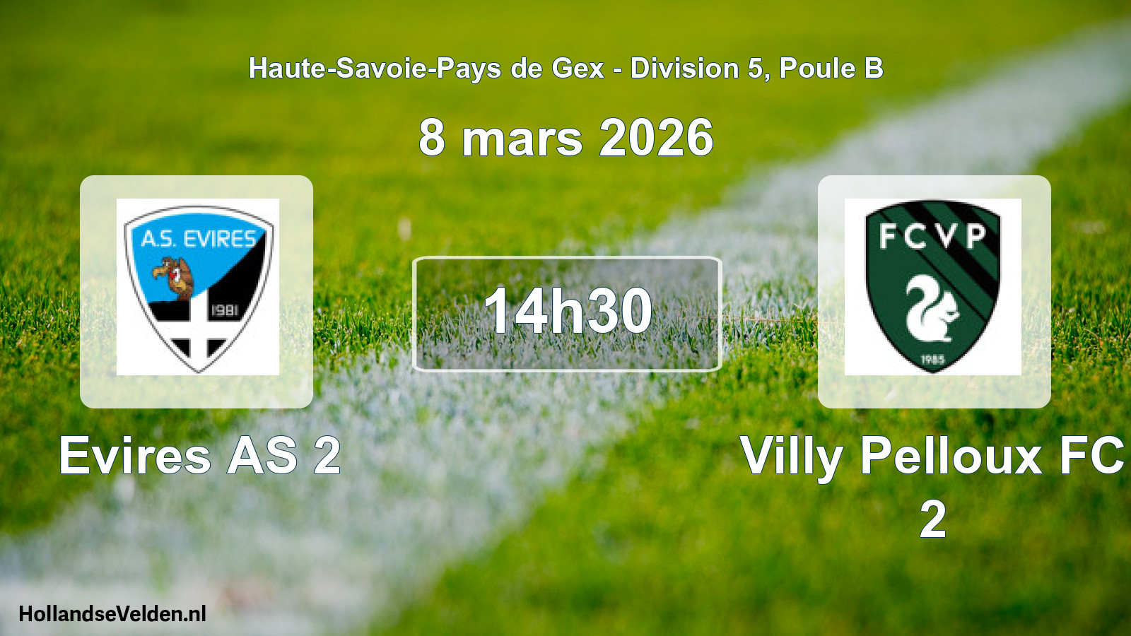 Geplande wedstrijd: Evires AS 2 - Villy Pelloux FC 2 (8 maart 2026)
