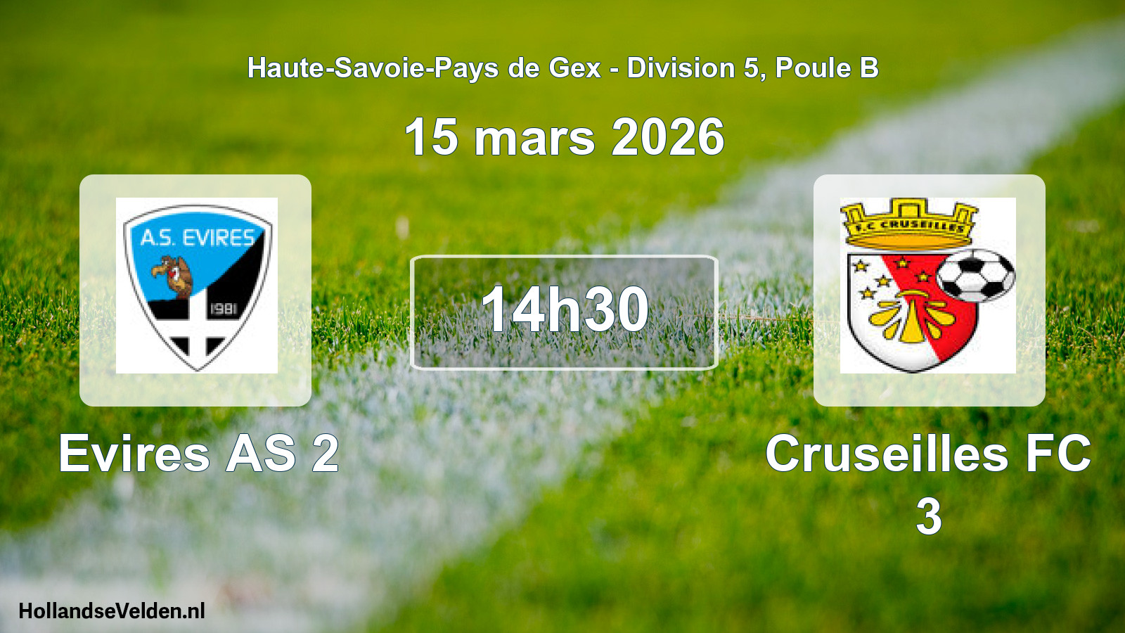 Geplande wedstrijd: Evires AS 2 - Cruseilles FC 3 (15 maart 2026)