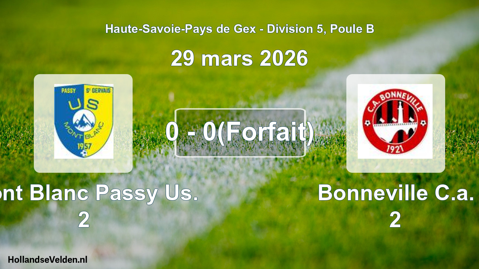 Match joué: Mont Blanc Passy Us. 2 - Bonneville C.a. 2 0 - 0(Forfait) (29 mars 2026)