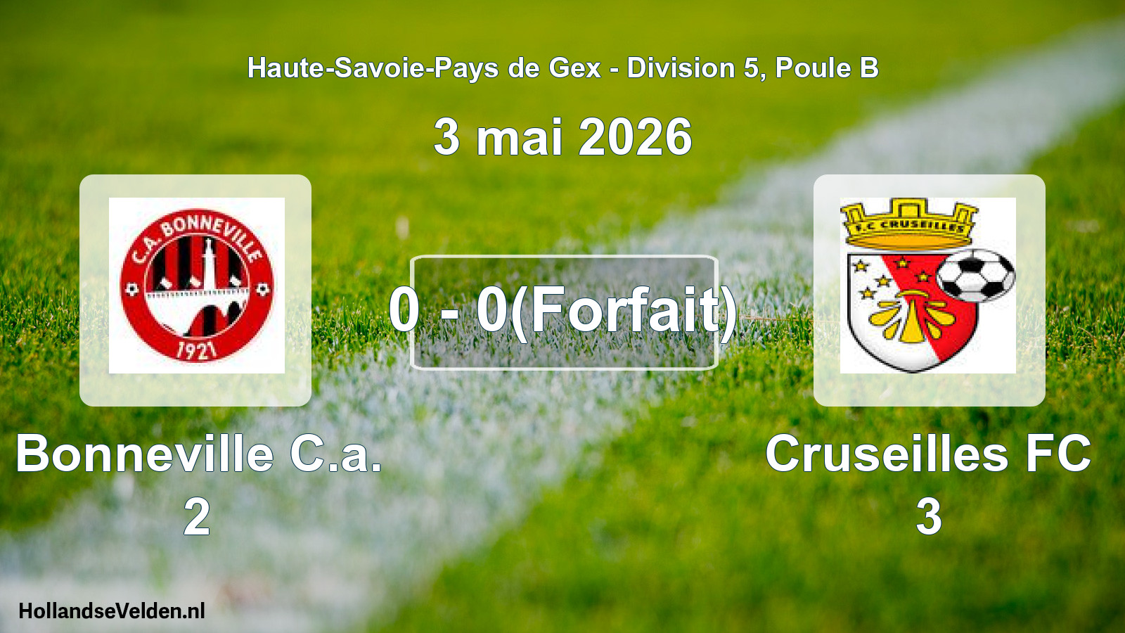 Match joué: Bonneville C.a. 2 - Cruseilles FC 3 0 - 0(Forfait) (3 mai 2026)
