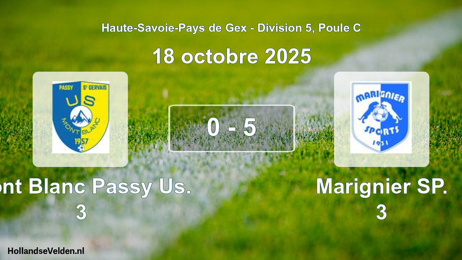 Match joué: Mont Blanc Passy Us. 3 - Marignier SP. 3 0 - 5 (18 octobre 2025)