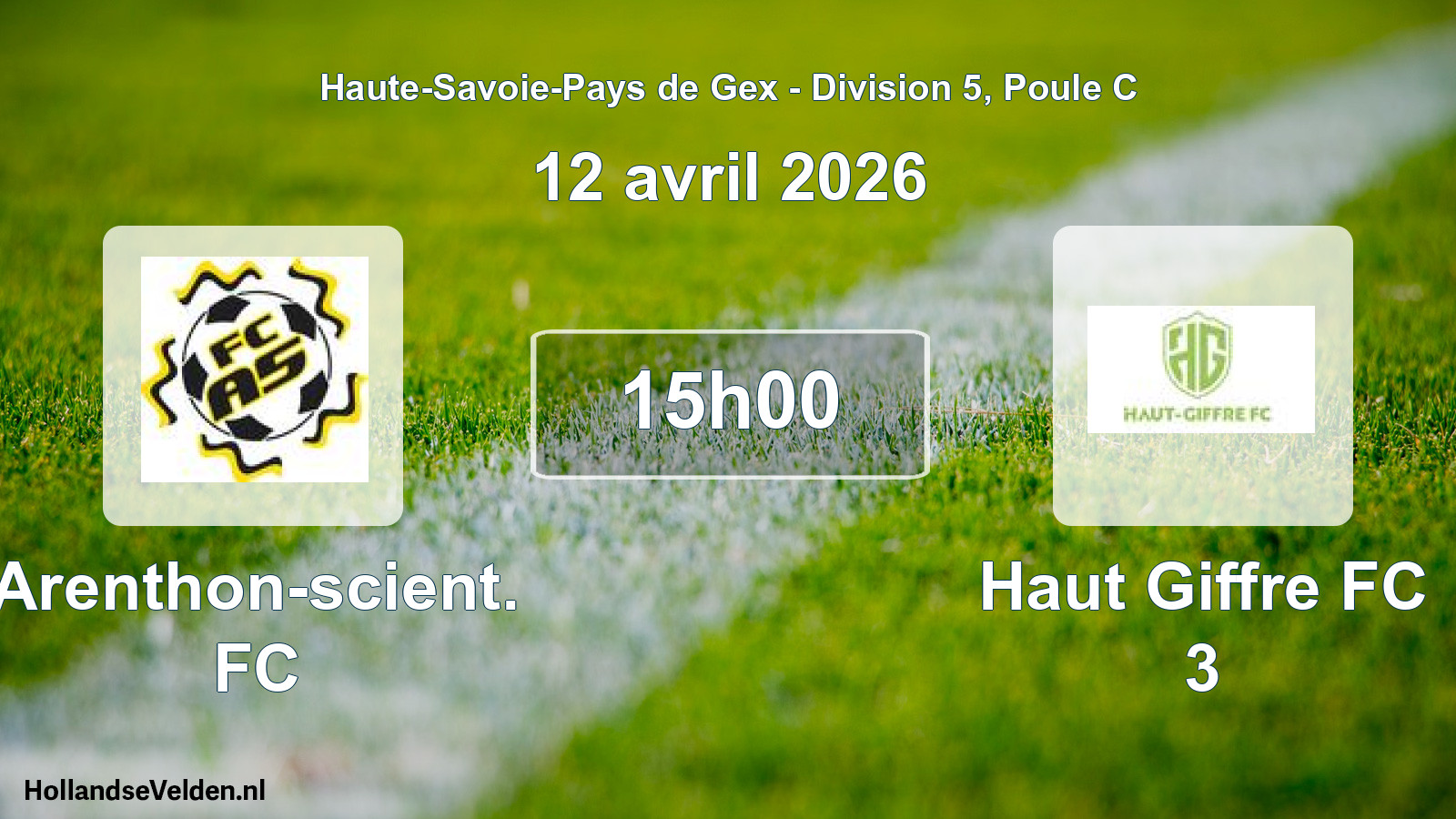 Geplande wedstrijd: Arenthon-scient. FC - Haut Giffre FC 3 (12 april 2026)