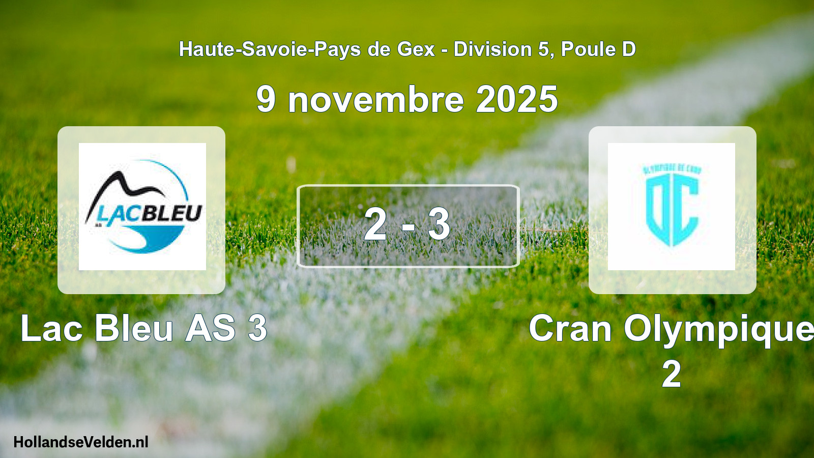 Match joué: Lac Bleu AS 3 - Cran Olympique 2 2 - 3 (9 novembre 2025)