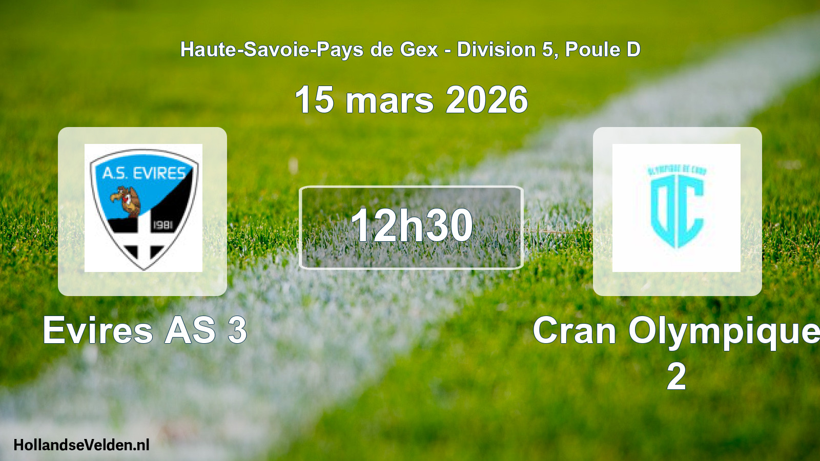 Match programmé: Evires AS 3 - Cran Olympique 2 (15 mars 2026)