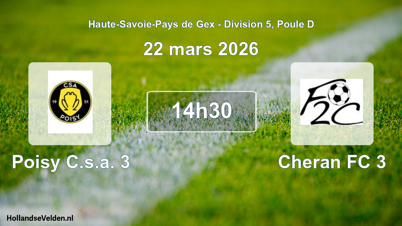 Match programmé: Poisy C.s.a. 3 - Cheran FC 3 (22 mars 2026)