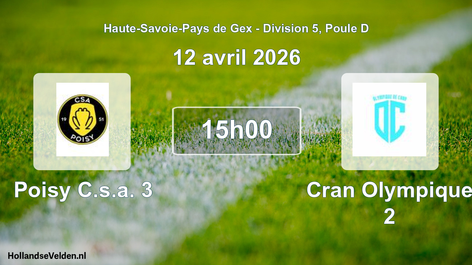 Geplande wedstrijd: Poisy C.s.a. 3 - Cran Olympique 2 (12 april 2026)