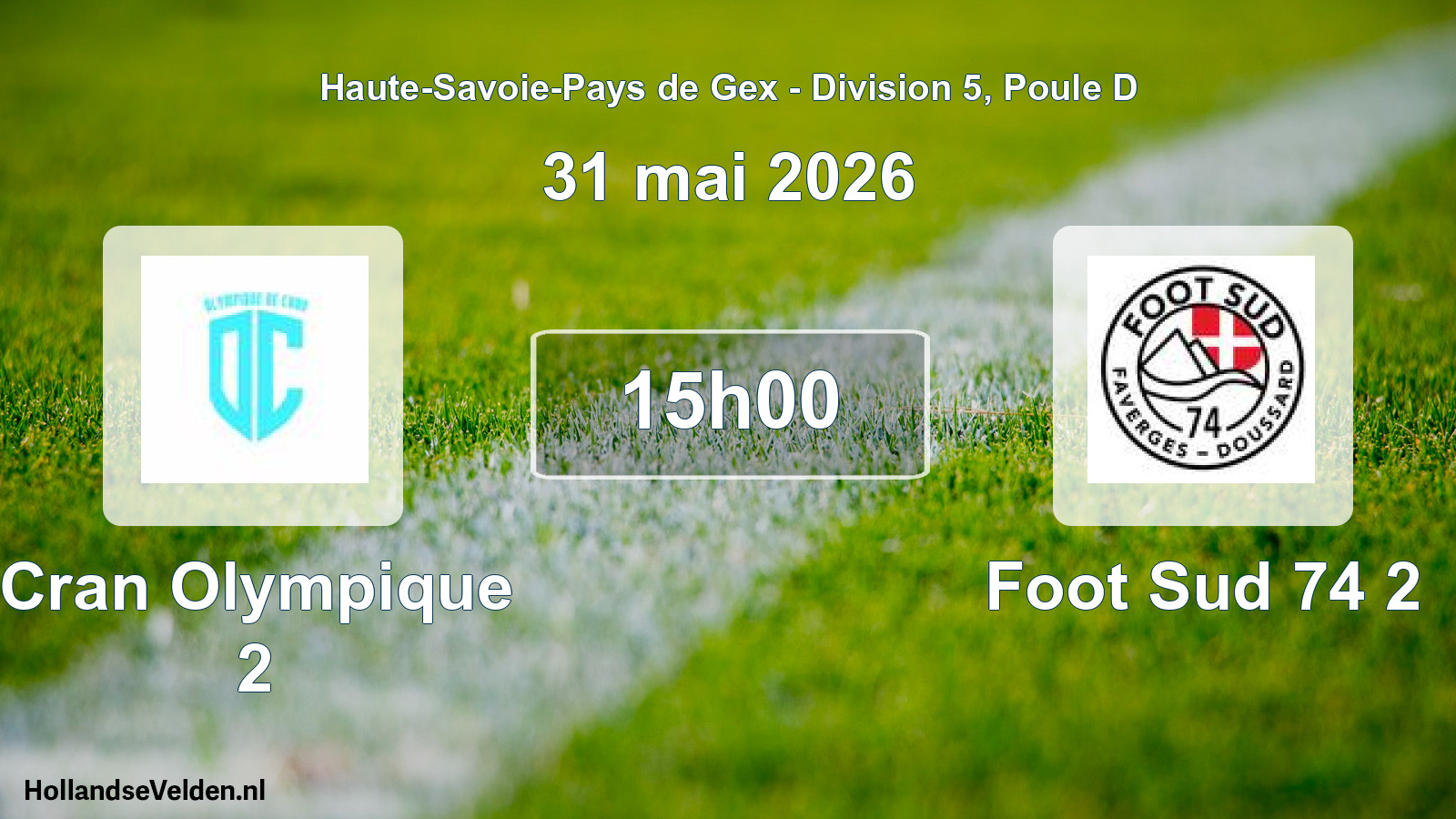 Geplande wedstrijd: Cran Olympique 2 - Foot Sud 74 2 (31 mei 2026)