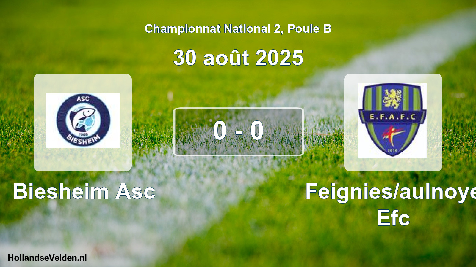 Total number of matches played: Biesheim Asc - Feignies/aulnoye Efc 0 - 0 (30 August 2025)