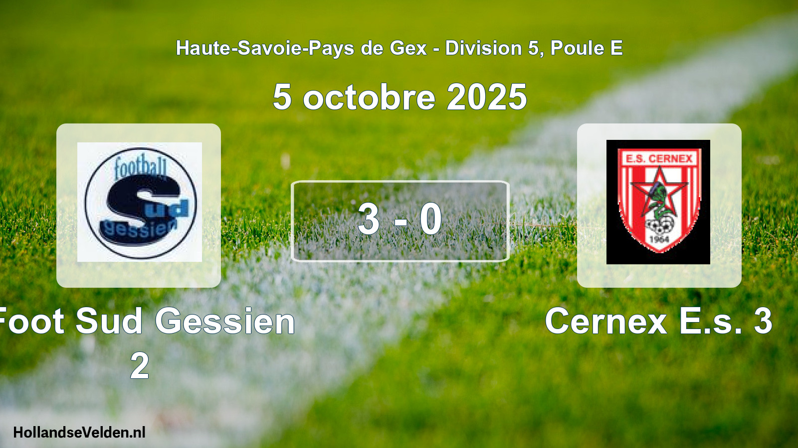Gespeelde wedstrijd: Foot Sud Gessien 2 - Cernex E.s. 3 3 - 0 (5 oktober 2025)