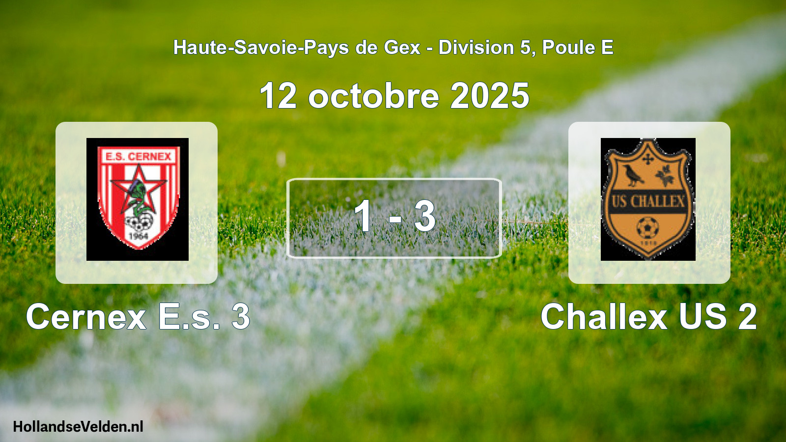 Gespeelde wedstrijd: Cernex E.s. 3 - Challex US 2 1 - 3 (12 oktober 2025)