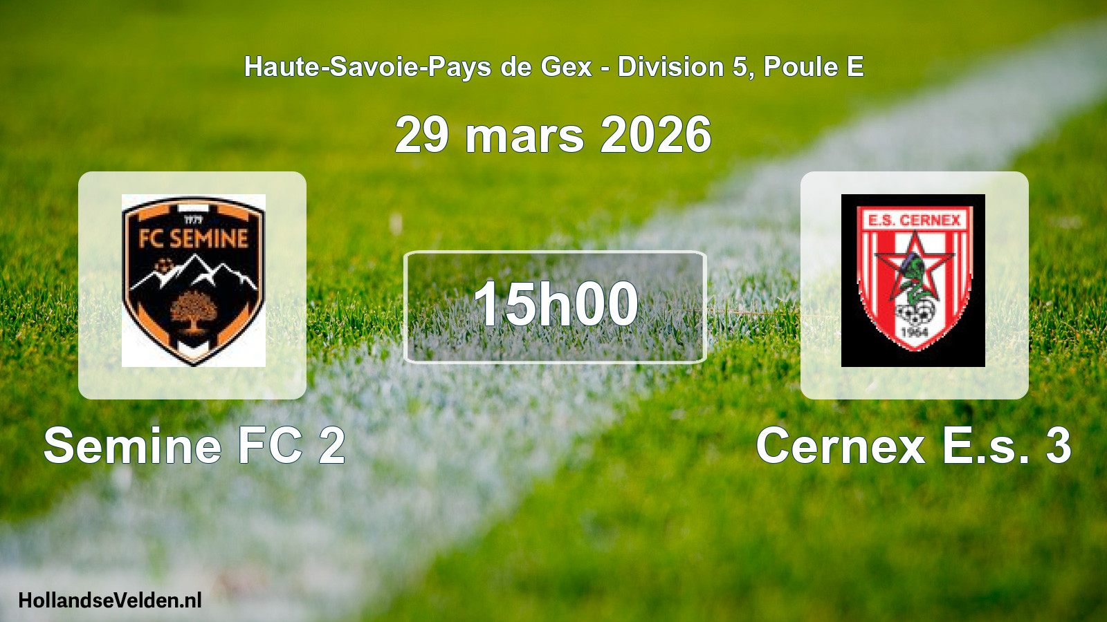 Geplande wedstrijd: Semine FC 2 - Cernex E.s. 3 (29 maart 2026)