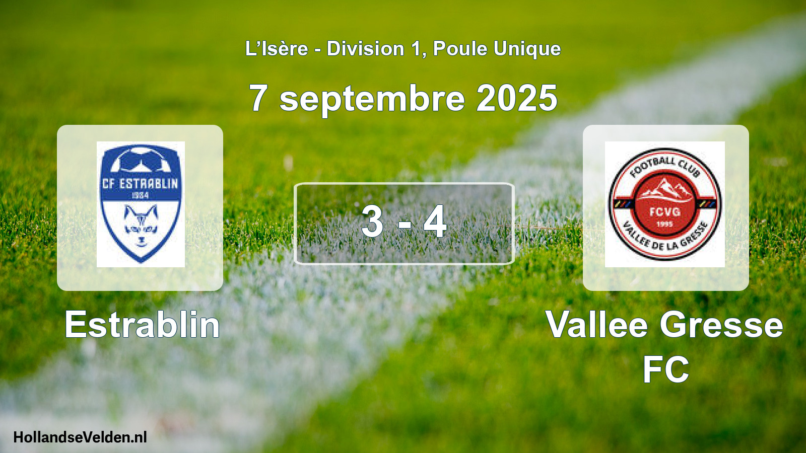 Total number of matches played: Estrablin - Vallee Gresse FC 3 - 4 (7 September 2025)
