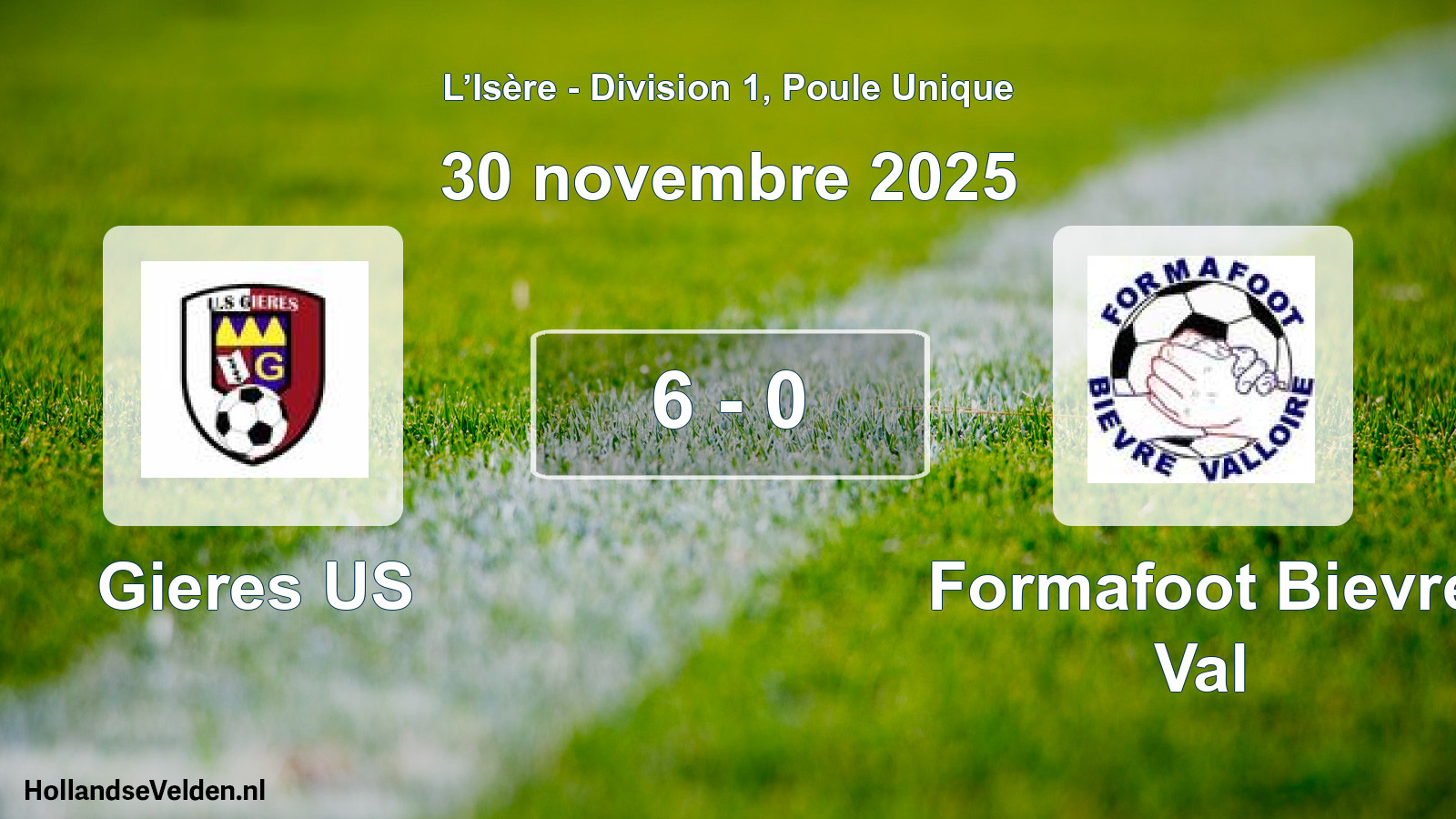 Match joué: Gieres US - Formafoot Bievre Val 6 - 0 (30 novembre 2025)