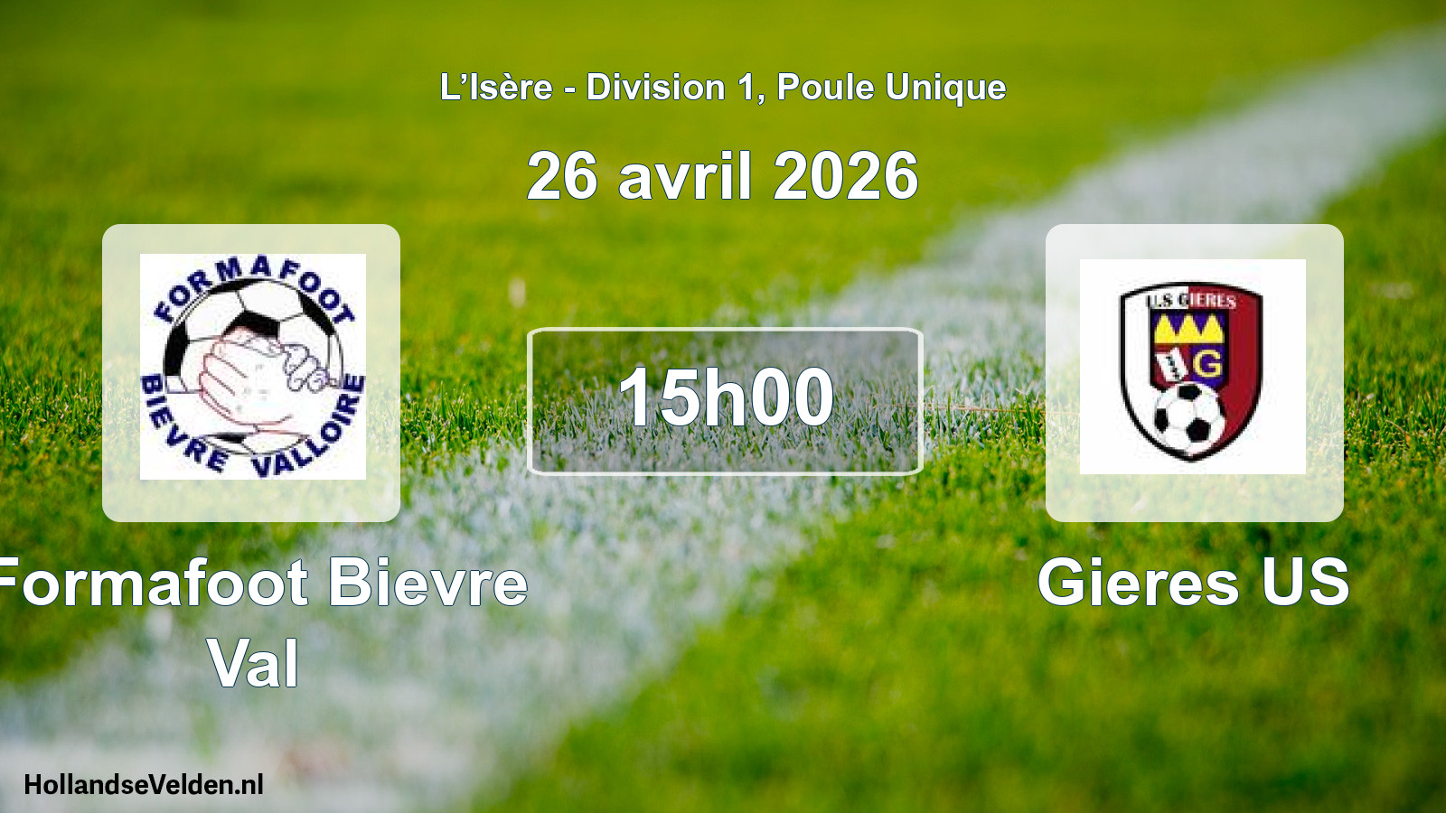 Match programmé: Formafoot Bievre Val - Gieres US (26 avril 2026)