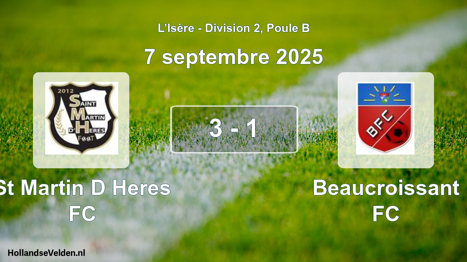 Gespeelde wedstrijd: St Martin D Heres FC - Beaucroissant FC 3 - 1 (7 september 2025)