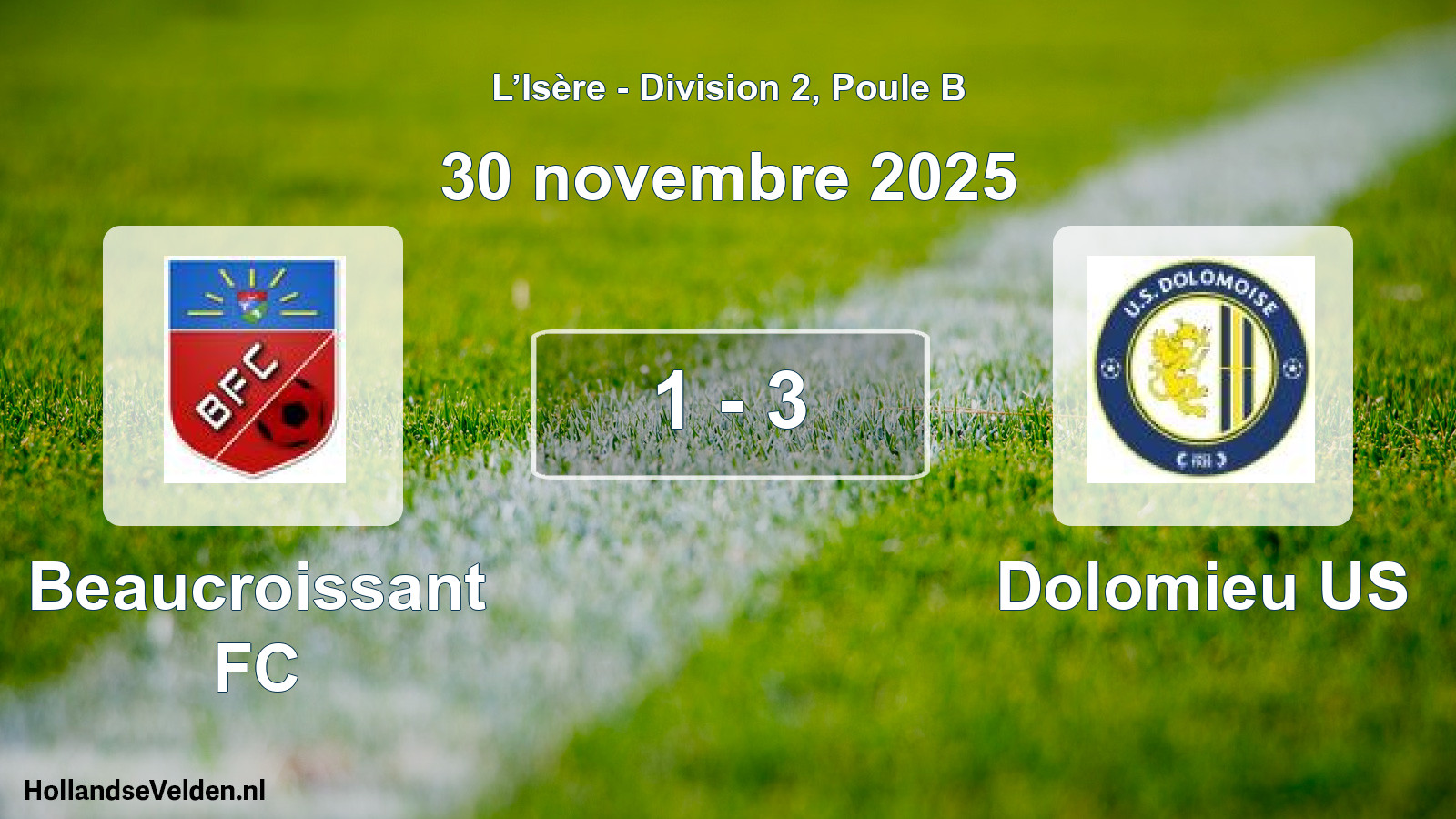 Gespeelde wedstrijd: Beaucroissant FC - Dolomieu US 1 - 3 (30 november 2025)
