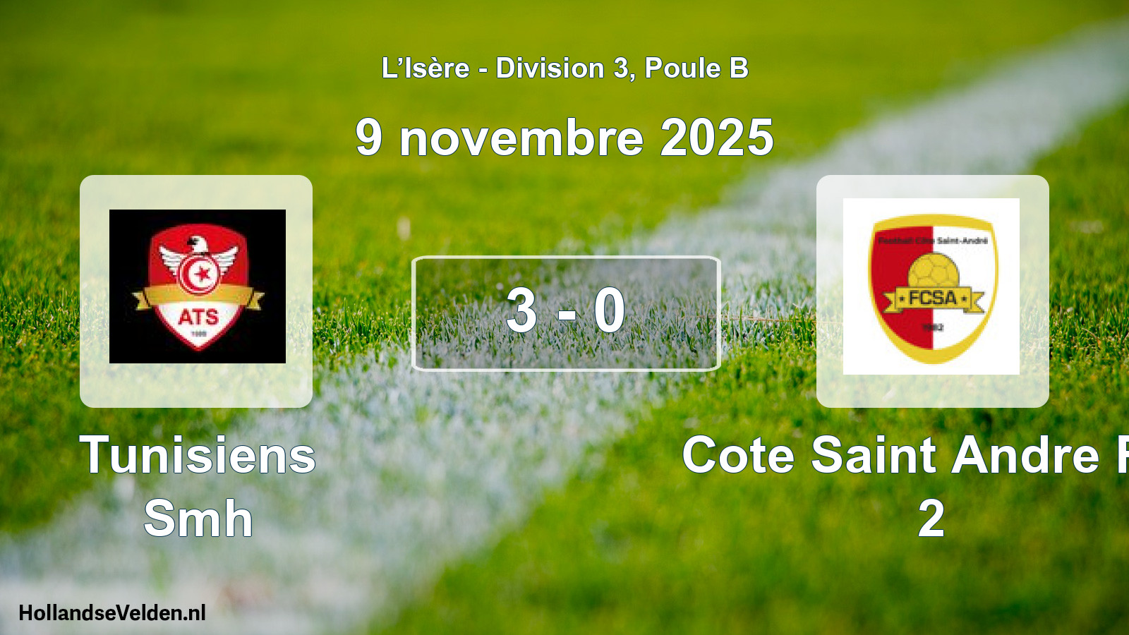Gespeelde wedstrijd: Tunisiens Smh - Cote Saint Andre FC 2 3 - 0 (9 november 2025)
