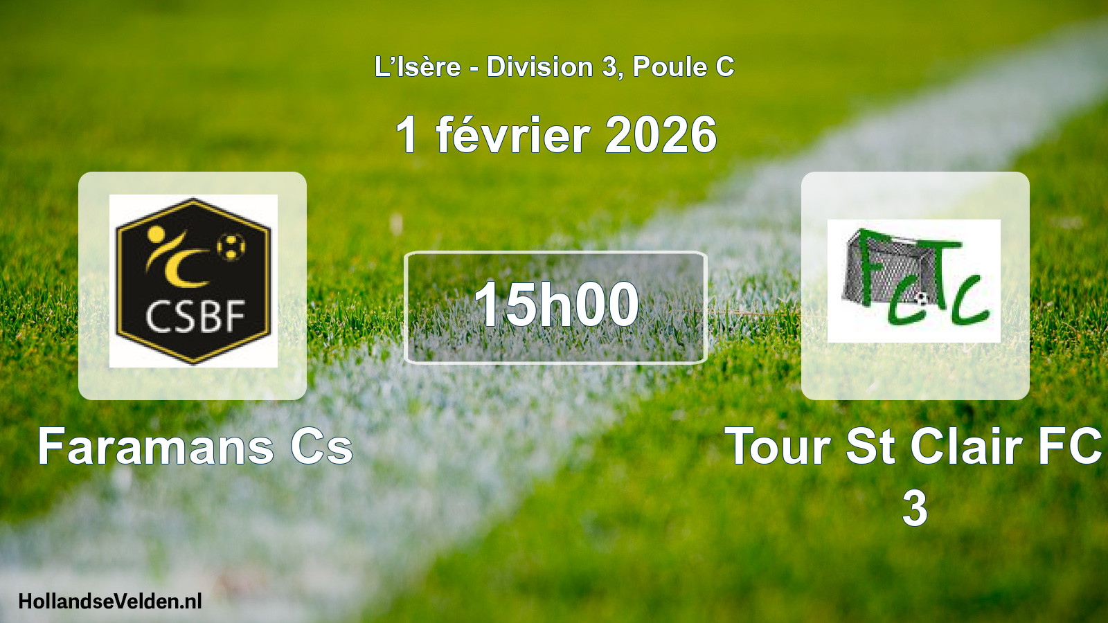 Match programmé: Faramans Cs - Tour St Clair FC 3 (1 février 2026)