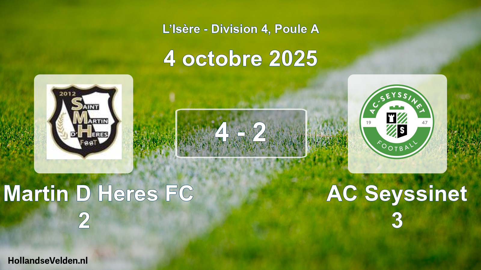 Gespeelde wedstrijd: St Martin D Heres FC 2 - AC Seyssinet 3 4 - 2 (4 oktober 2025)