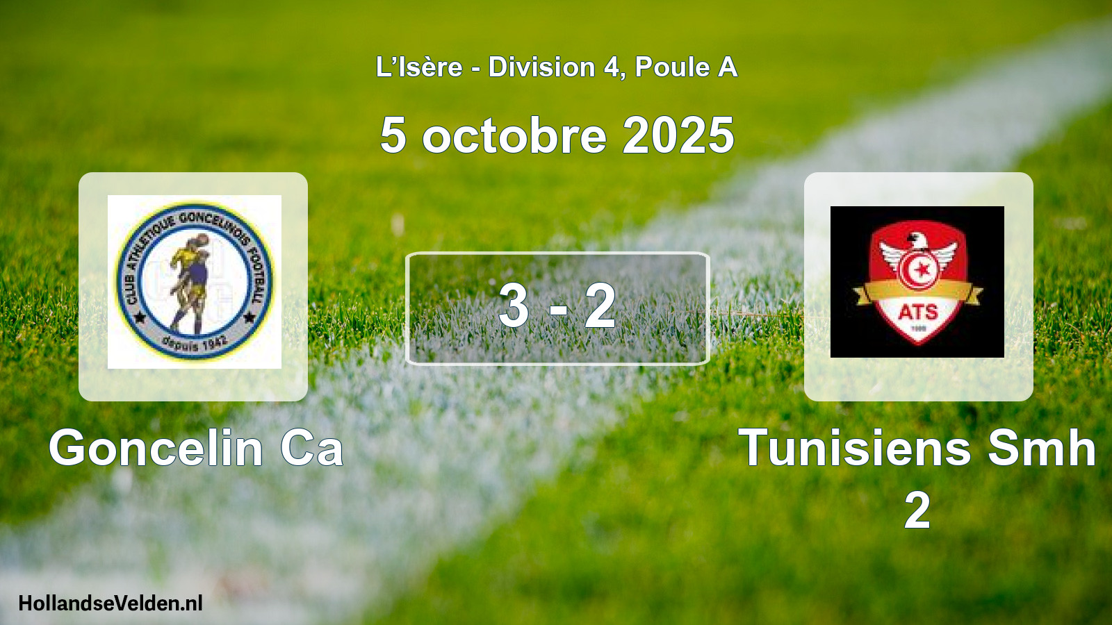 Gespeelde wedstrijd: Goncelin Ca - Tunisiens Smh 2 3 - 2 (5 oktober 2025)