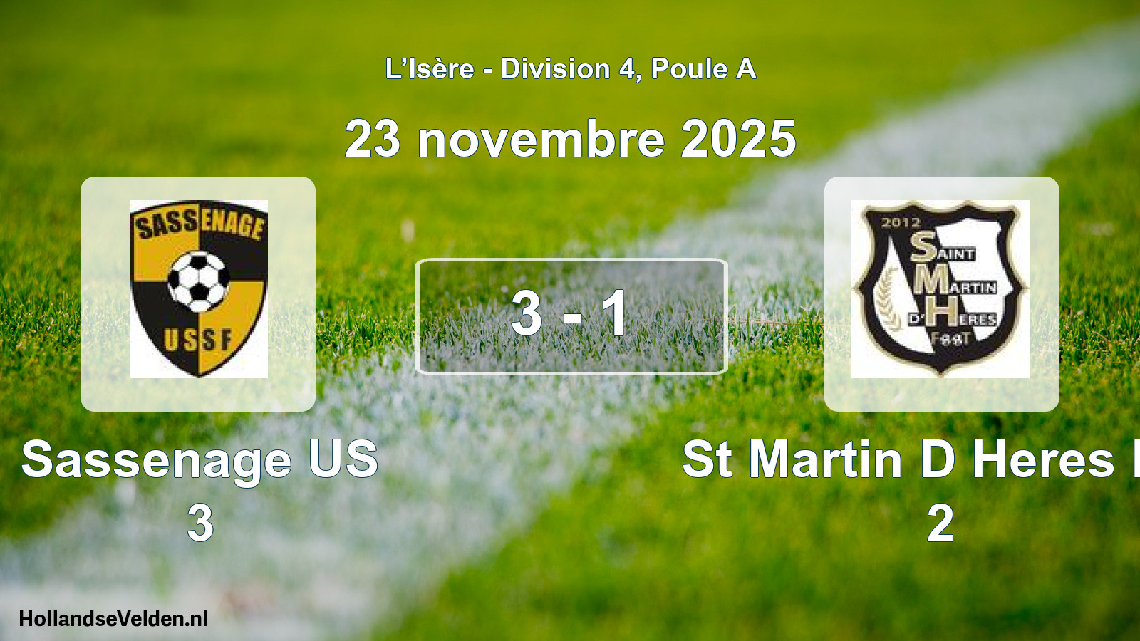 Gespeelde wedstrijd: Sassenage US 3 - St Martin D Heres FC 2 3 - 1 (23 november 2025)