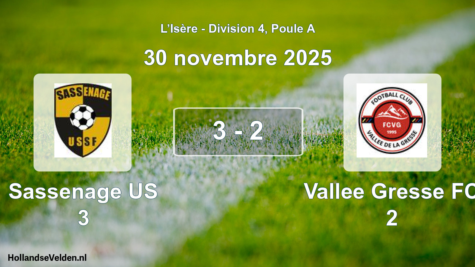Gespeelde wedstrijd: Sassenage US 3 - Vallee Gresse FC 2 3 - 2 (30 november 2025)