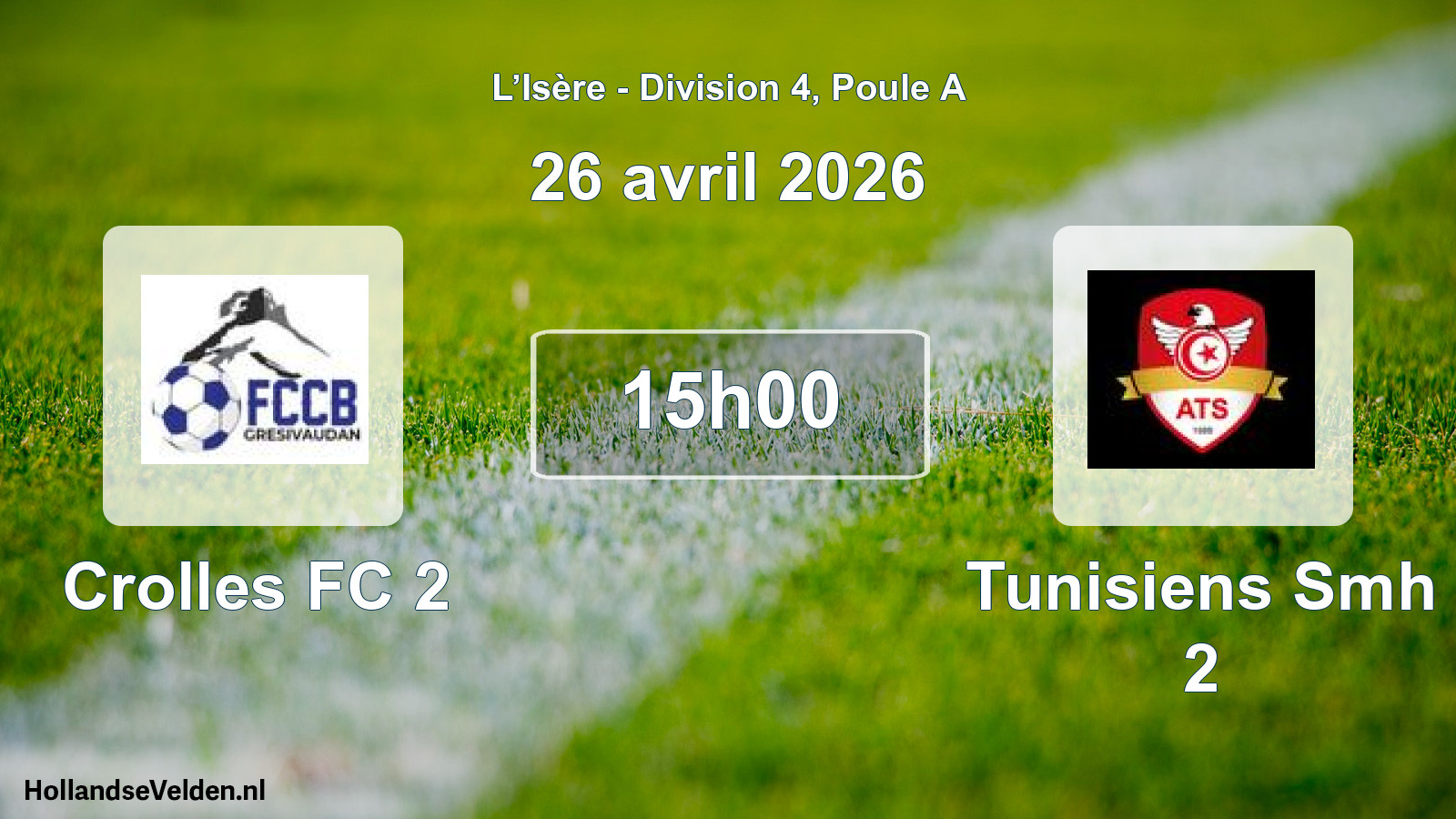 Geplande wedstrijd: Crolles FC 2 - Tunisiens Smh 2 (26 april 2026)