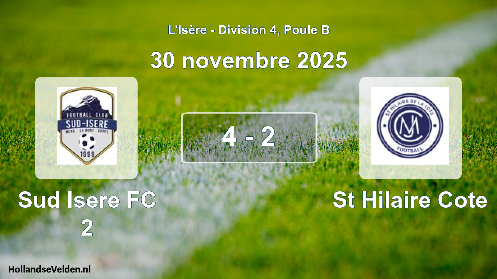 Gespeelde wedstrijd: Sud Isere FC 2 - St Hilaire Cote 4 - 2 (30 november 2025)