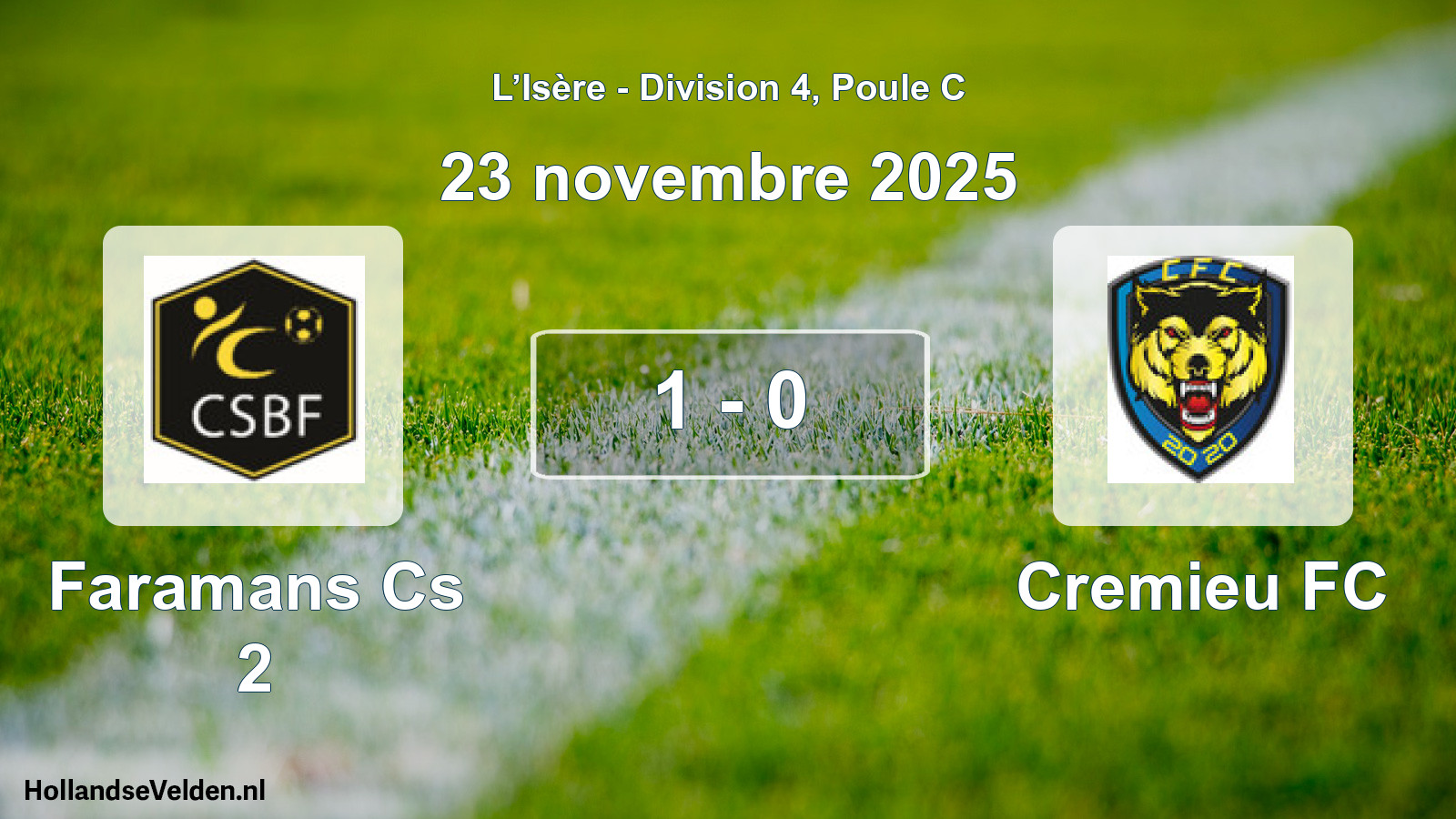 Gespeelde wedstrijd: Faramans Cs 2 - Cremieu FC 1 - 0 (23 november 2025)
