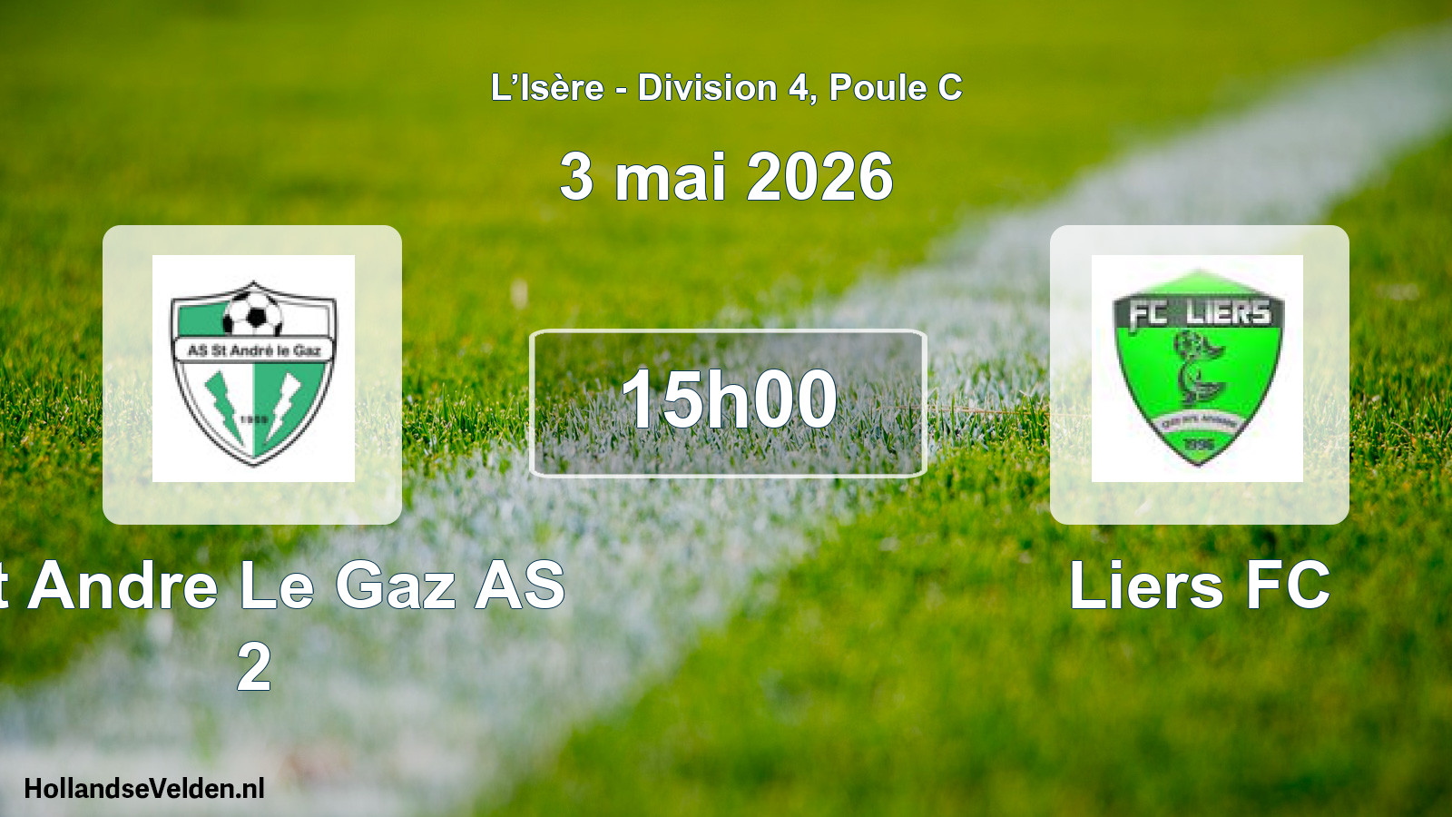 Match programmé: St Andre Le Gaz AS 2 - Liers FC (3 mai 2026)