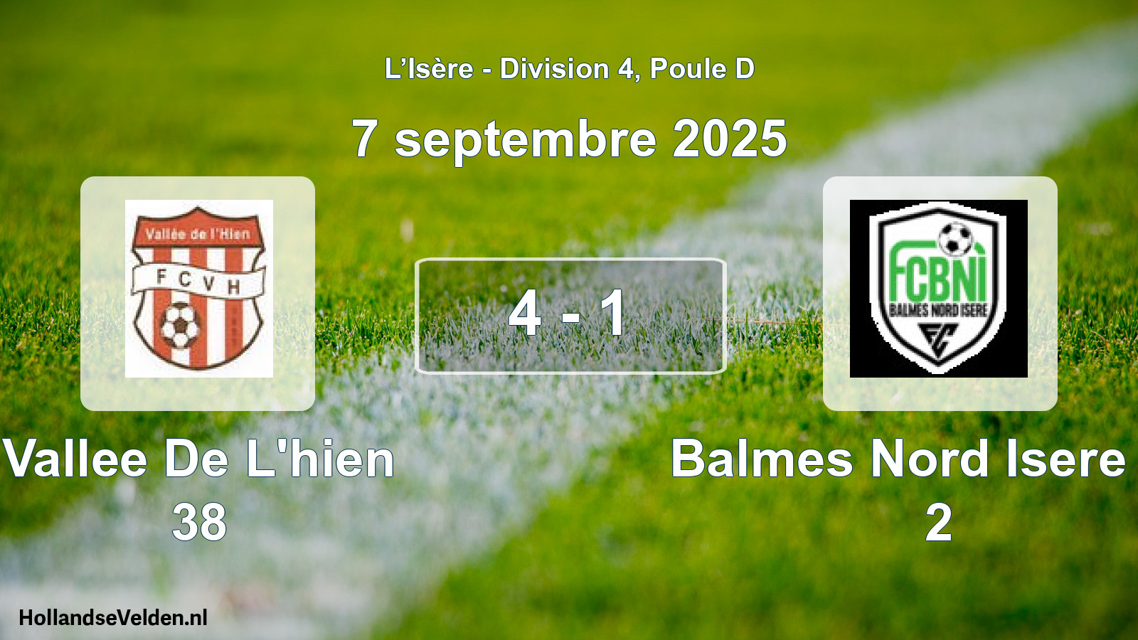 Gespeelde wedstrijd: Vallee De L'hien 38 - Balmes Nord Isere FC 2 4 - 1 (7 september 2025)