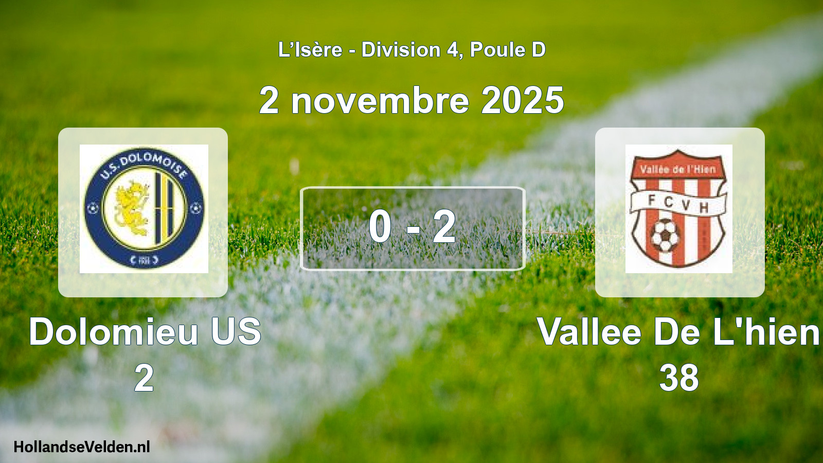 Match joué: Dolomieu US 2 - Vallee De L'hien 38 0 - 2 (2 novembre 2025)