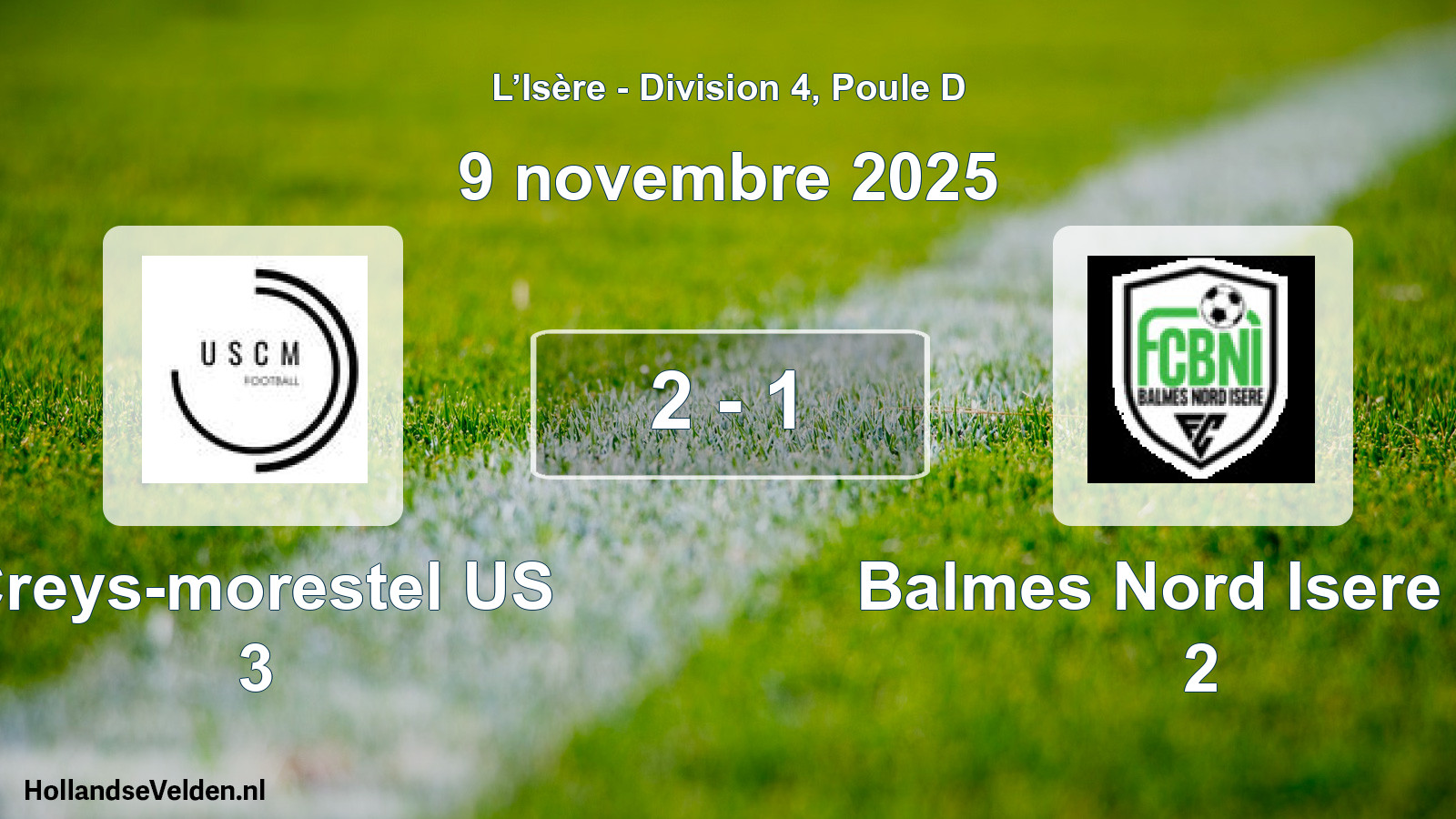 Gespeelde wedstrijd: Creys-morestel US 3 - Balmes Nord Isere FC 2 2 - 1 (9 november 2025)