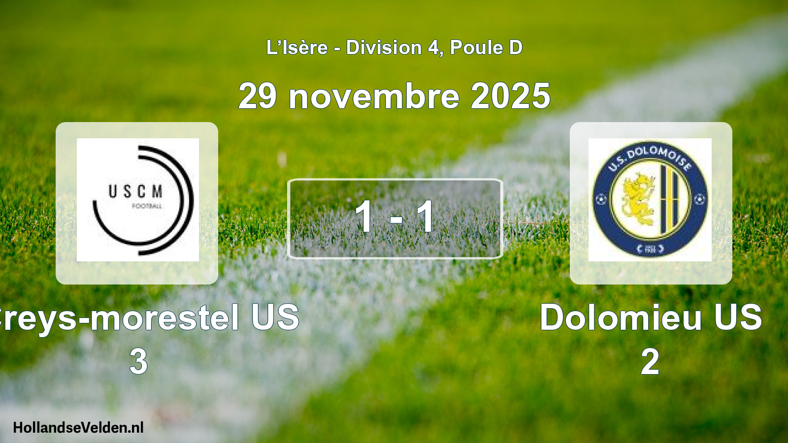 Gespeelde wedstrijd: Creys-morestel US 3 - Dolomieu US 2 1 - 1 (29 november 2025)