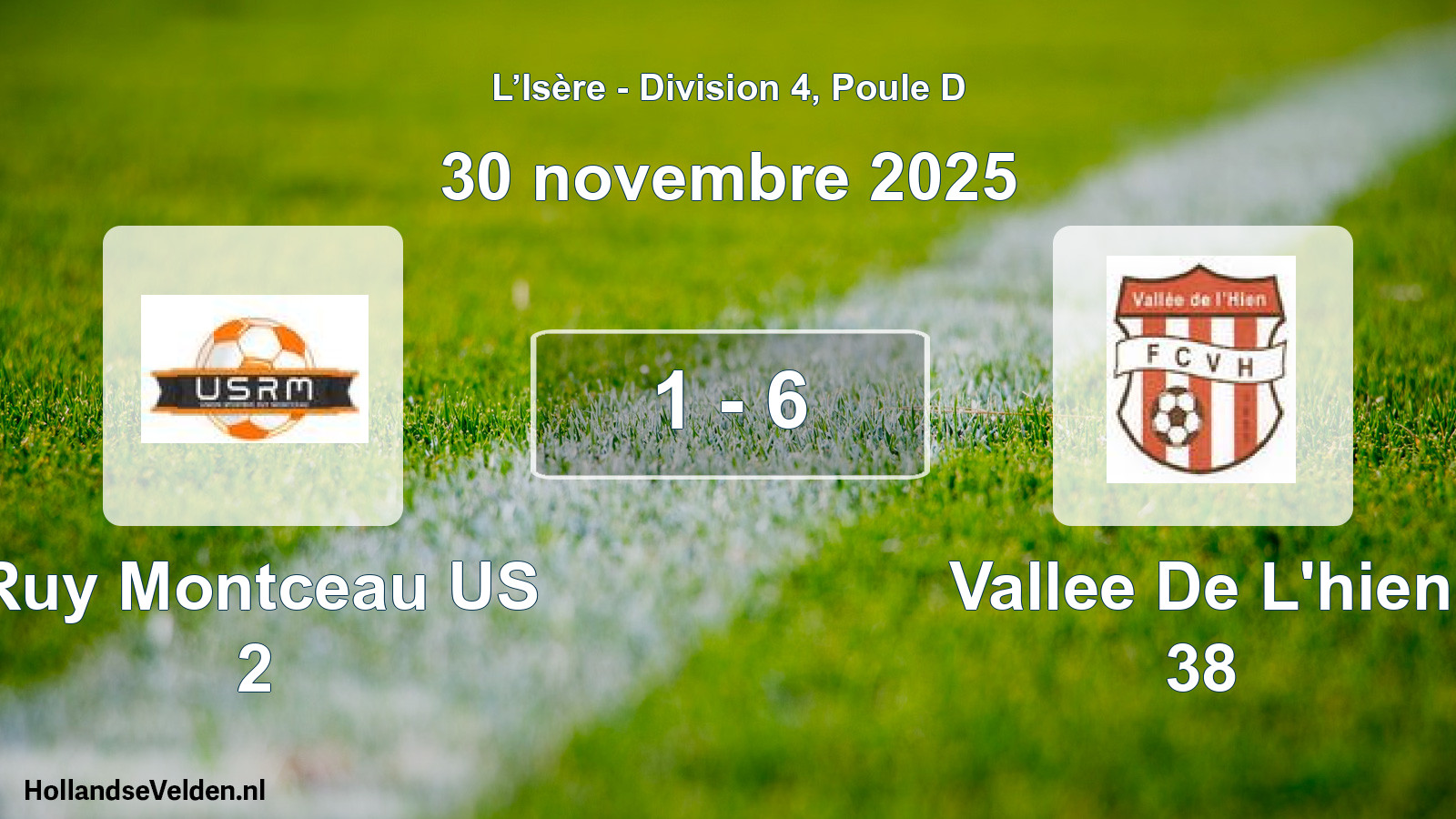 Gespeelde wedstrijd: Ruy Montceau US 2 - Vallee De L'hien 38 1 - 6 (30 november 2025)
