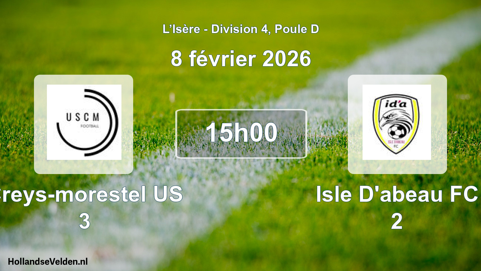 Scheduled Match: Creys-morestel US 3 - Isle D'abeau FC 2 (8 February 2026)