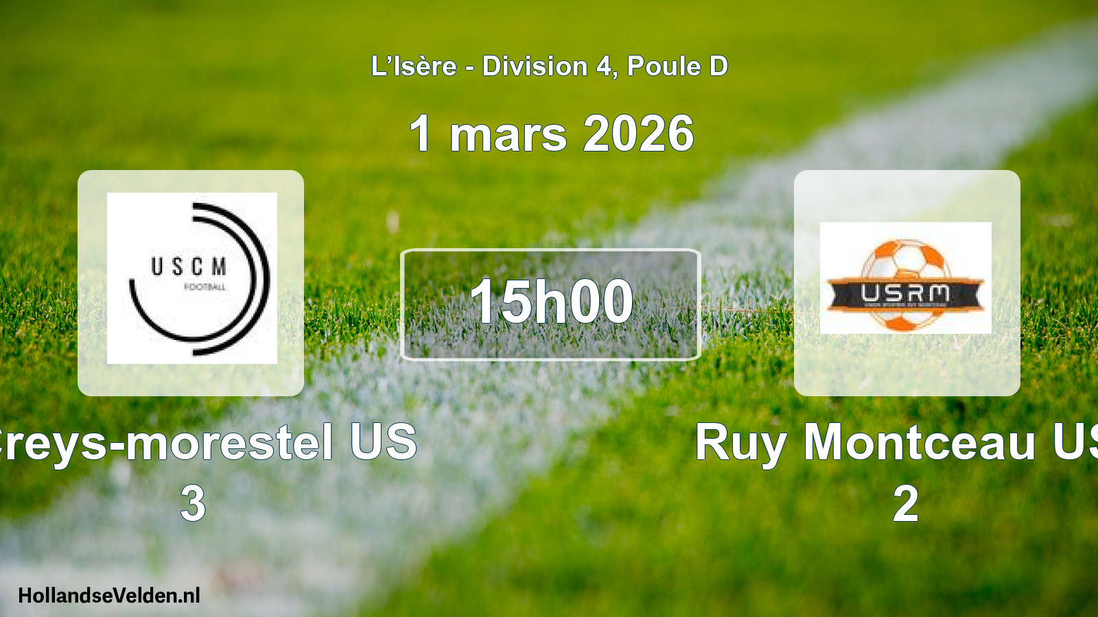 Match programmé: Creys-morestel US 3 - Ruy Montceau US 2 (1 mars 2026)