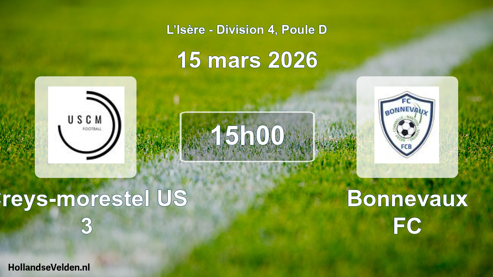 Match programmé: Creys-morestel US 3 - Bonnevaux FC (15 mars 2026)
