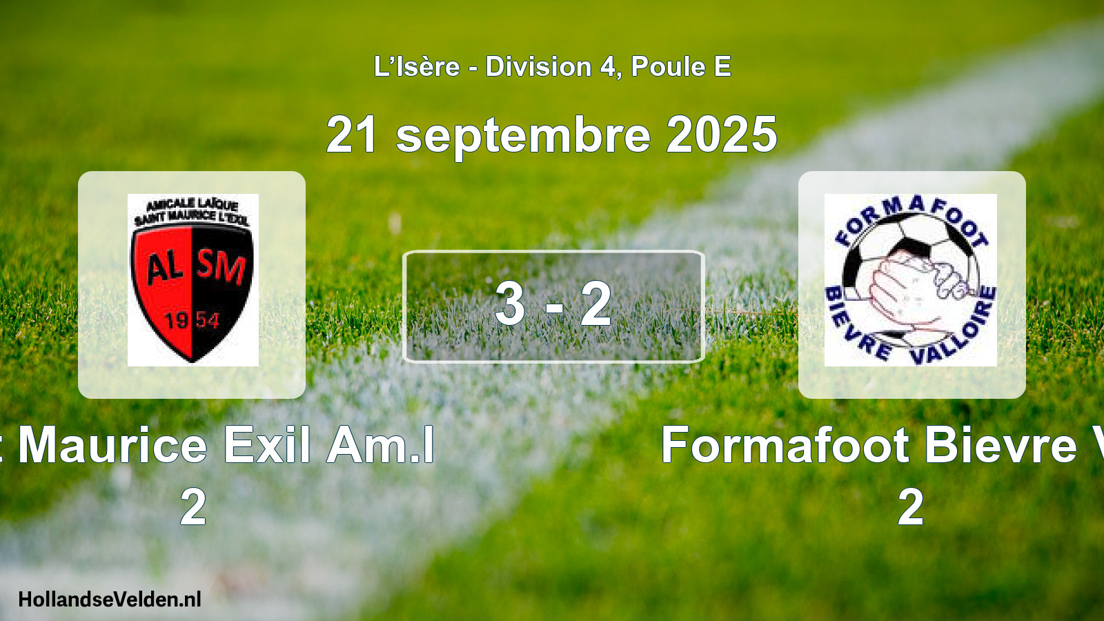 Match joué: St Maurice Exil Am.l 2 - Formafoot Bievre Val 2 3 - 2 (21 septembre 2025)