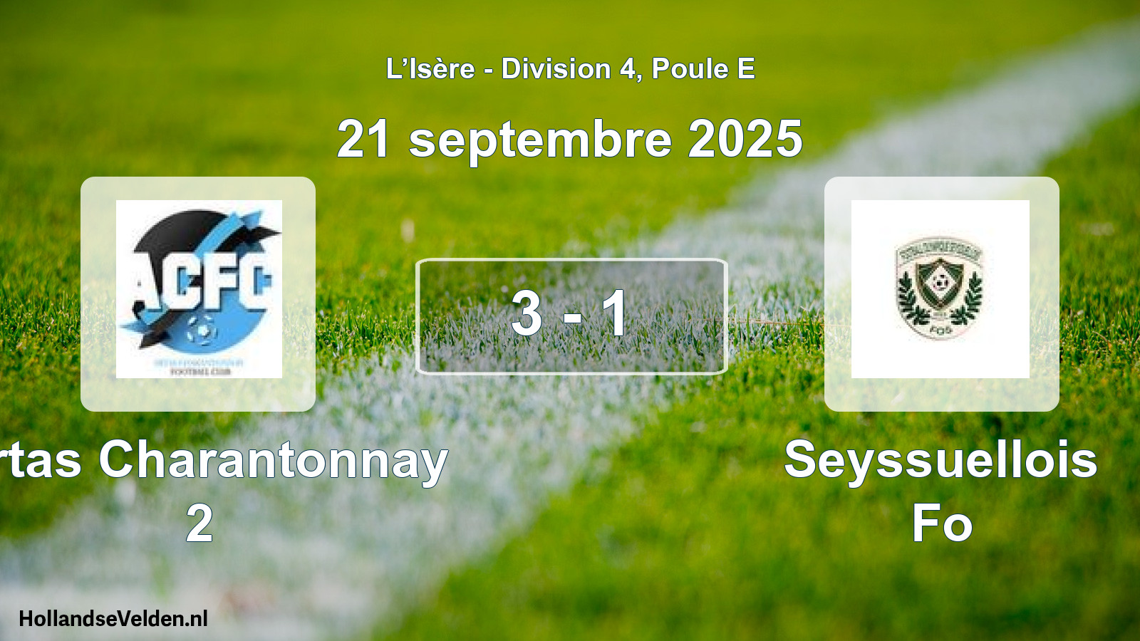 Match joué: Artas Charantonnay 2 - Seyssuellois Fo 3 - 1 (21 septembre 2025)
