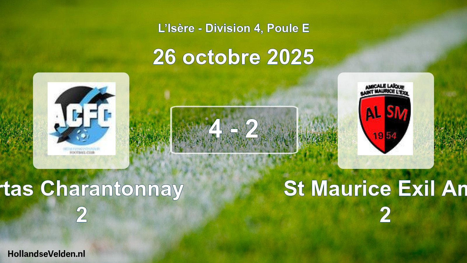 Match joué: Artas Charantonnay 2 - St Maurice Exil Am.l 2 4 - 2 (26 octobre 2025)
