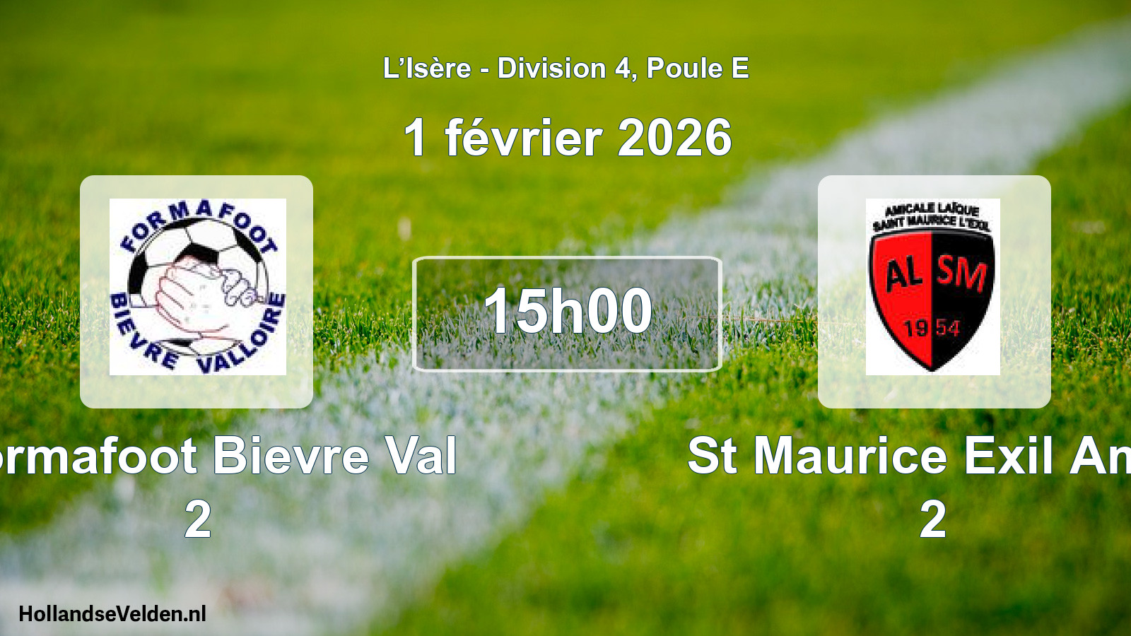 Match programmé: Formafoot Bievre Val 2 - St Maurice Exil Am.l 2 (1 février 2026)