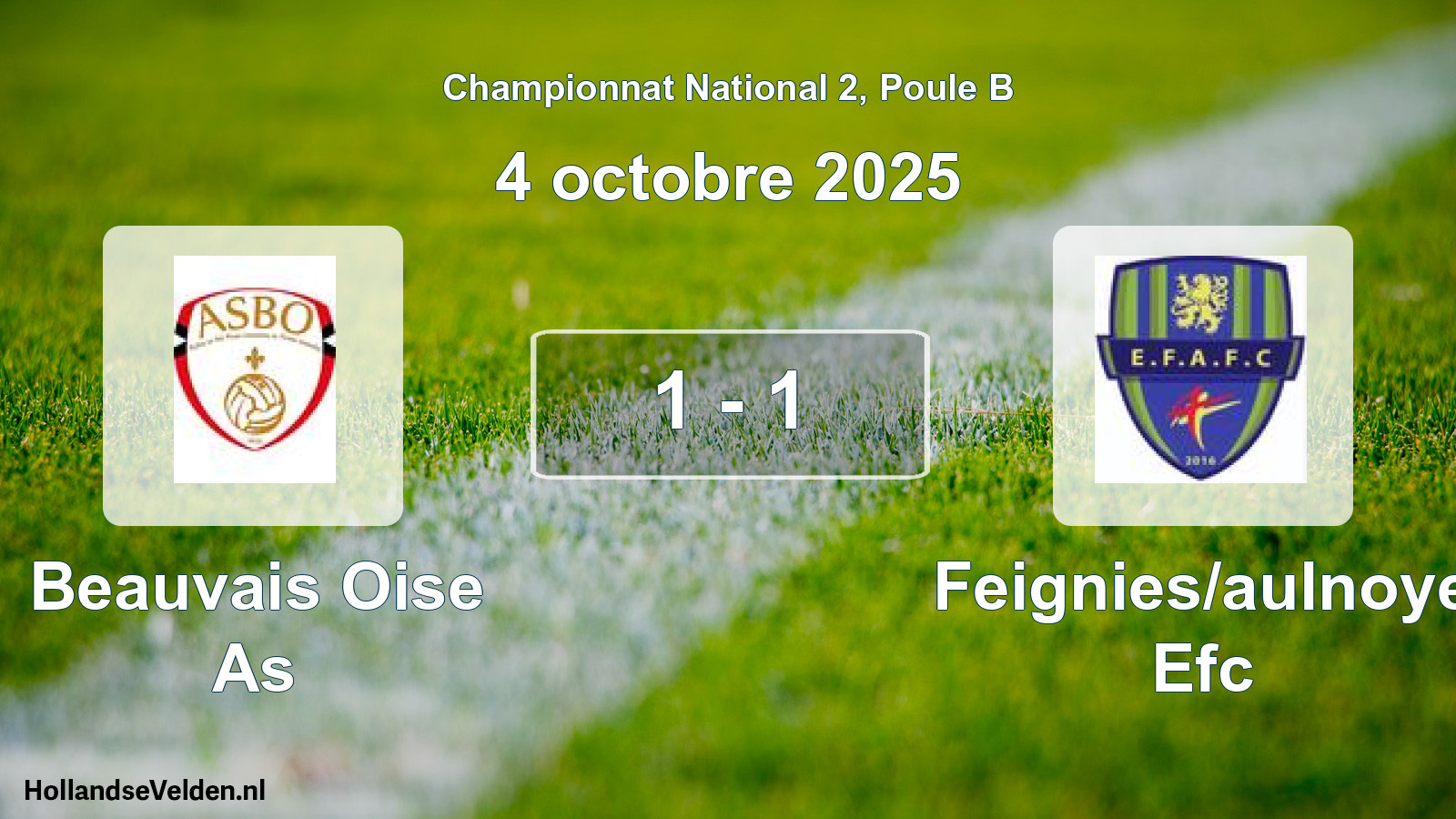 Total number of matches played: Beauvais Oise As - Feignies/aulnoye Efc 1 - 1 (4 October 2025)