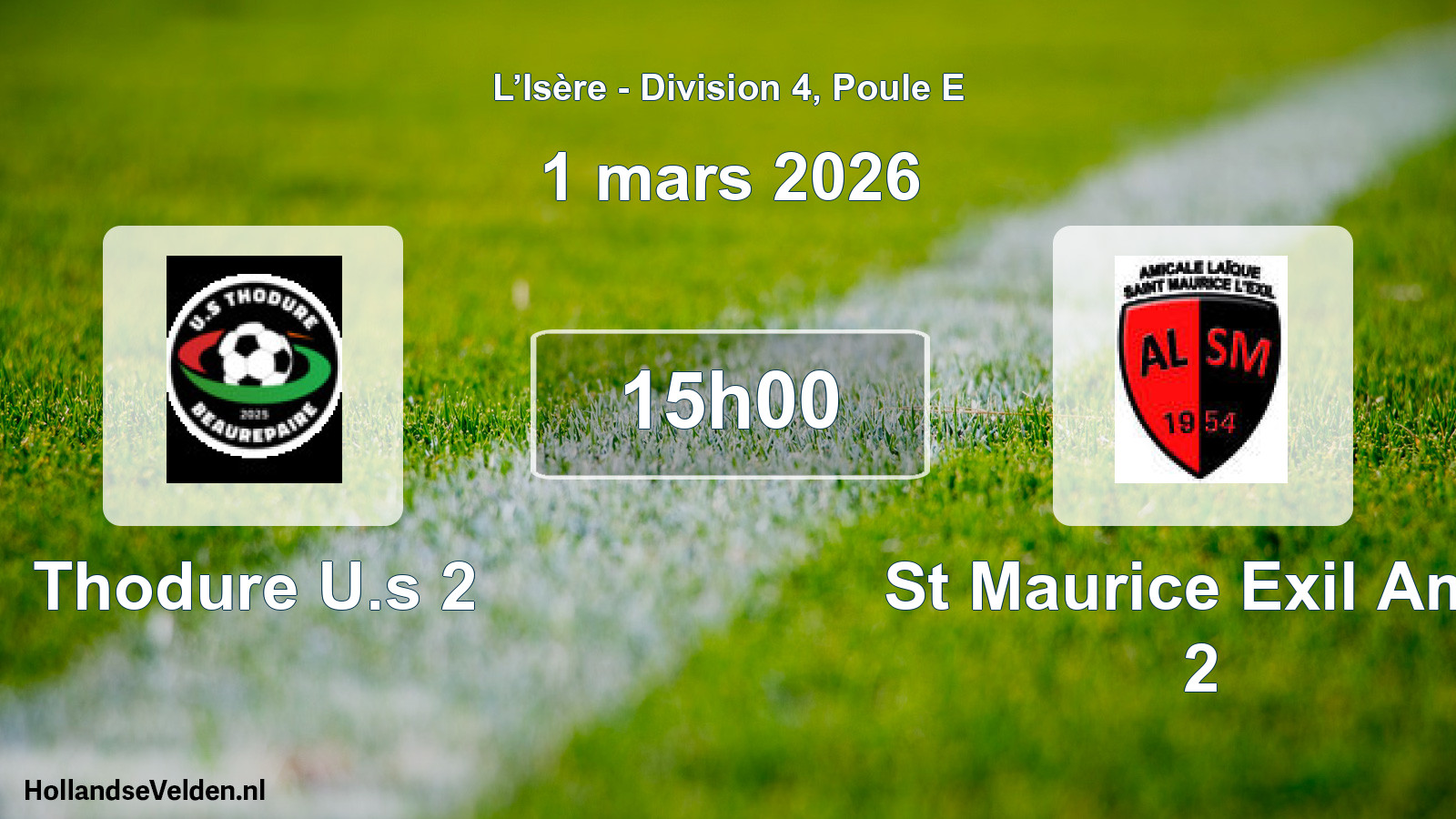 Match programmé: Thodure U.s 2 - St Maurice Exil Am.l 2 (1 mars 2026)