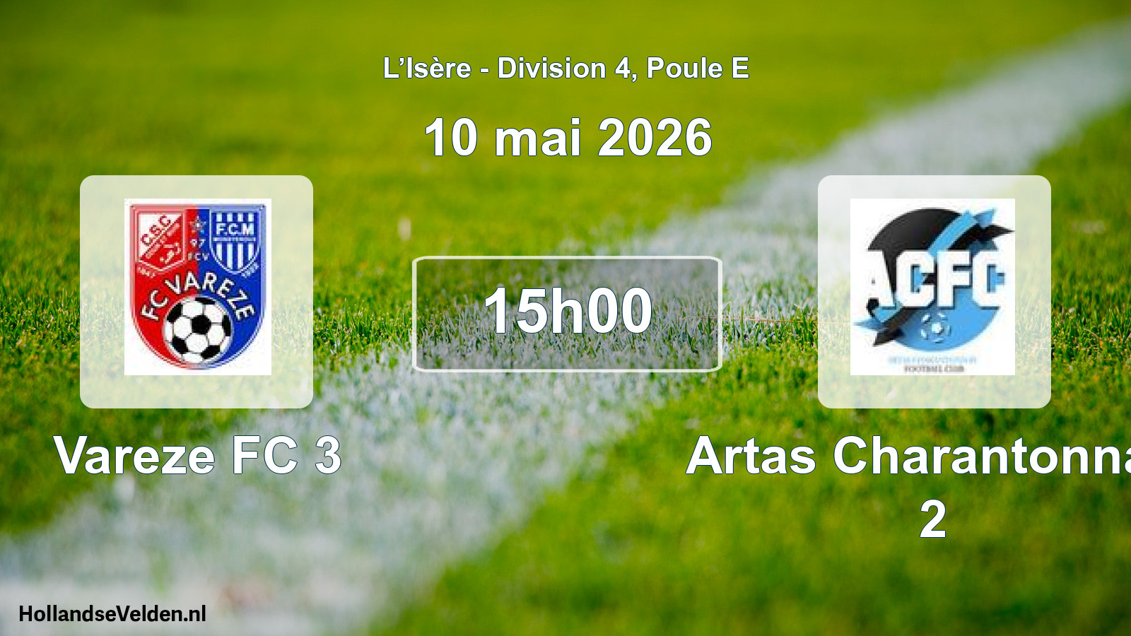 Match programmé: Vareze FC 3 - Artas Charantonnay 2 (10 mai 2026)
