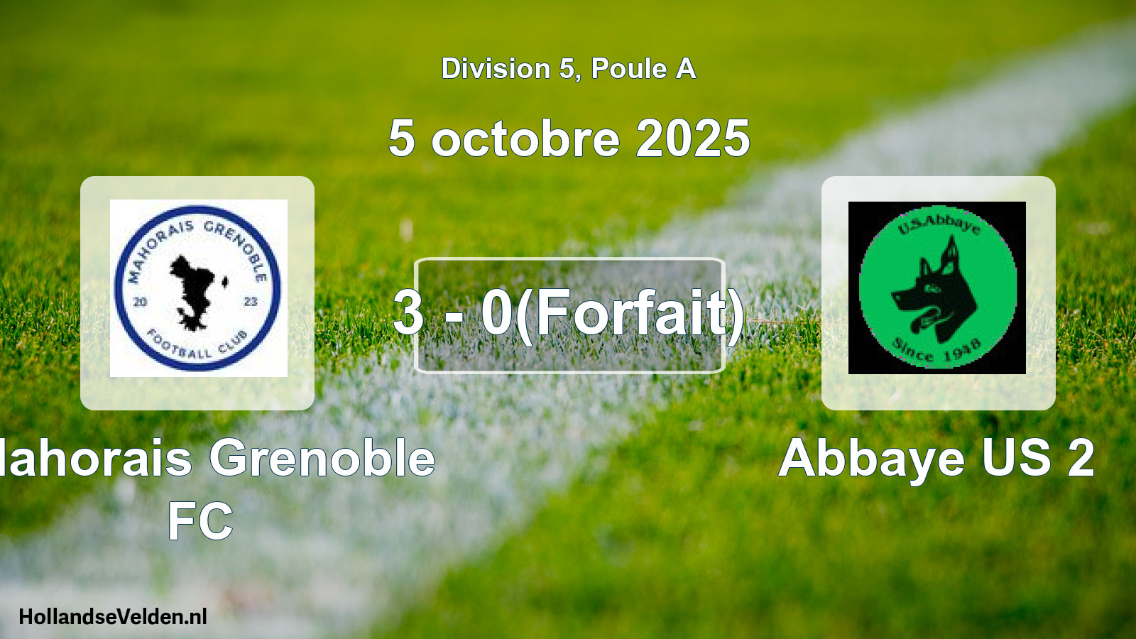 Match joué: Mahorais Grenoble FC - Abbaye US 2 3 - 0(Forfait) (5 octobre 2025)