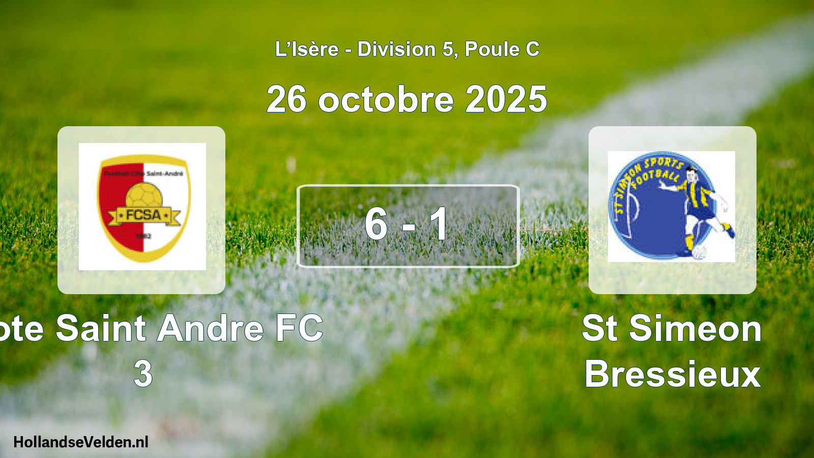 Gespeelde wedstrijd: Cote Saint Andre FC 3 - St Simeon Bressieux 6 - 1 (26 oktober 2025)