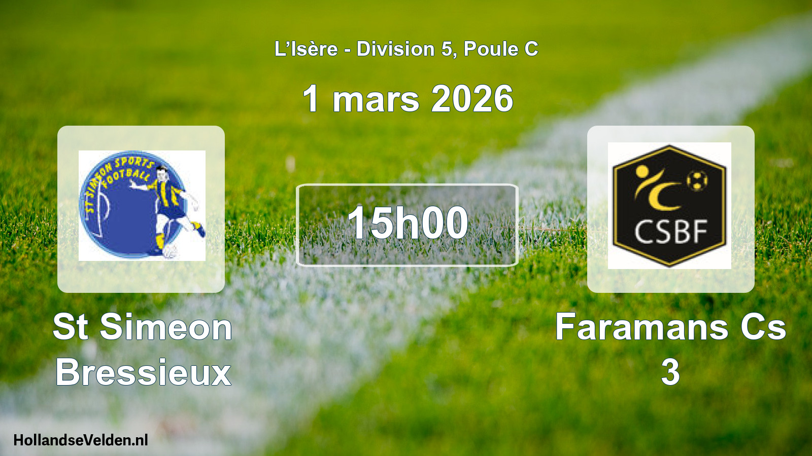 Geplande wedstrijd: St Simeon Bressieux - Faramans Cs 3 (1 maart 2026)