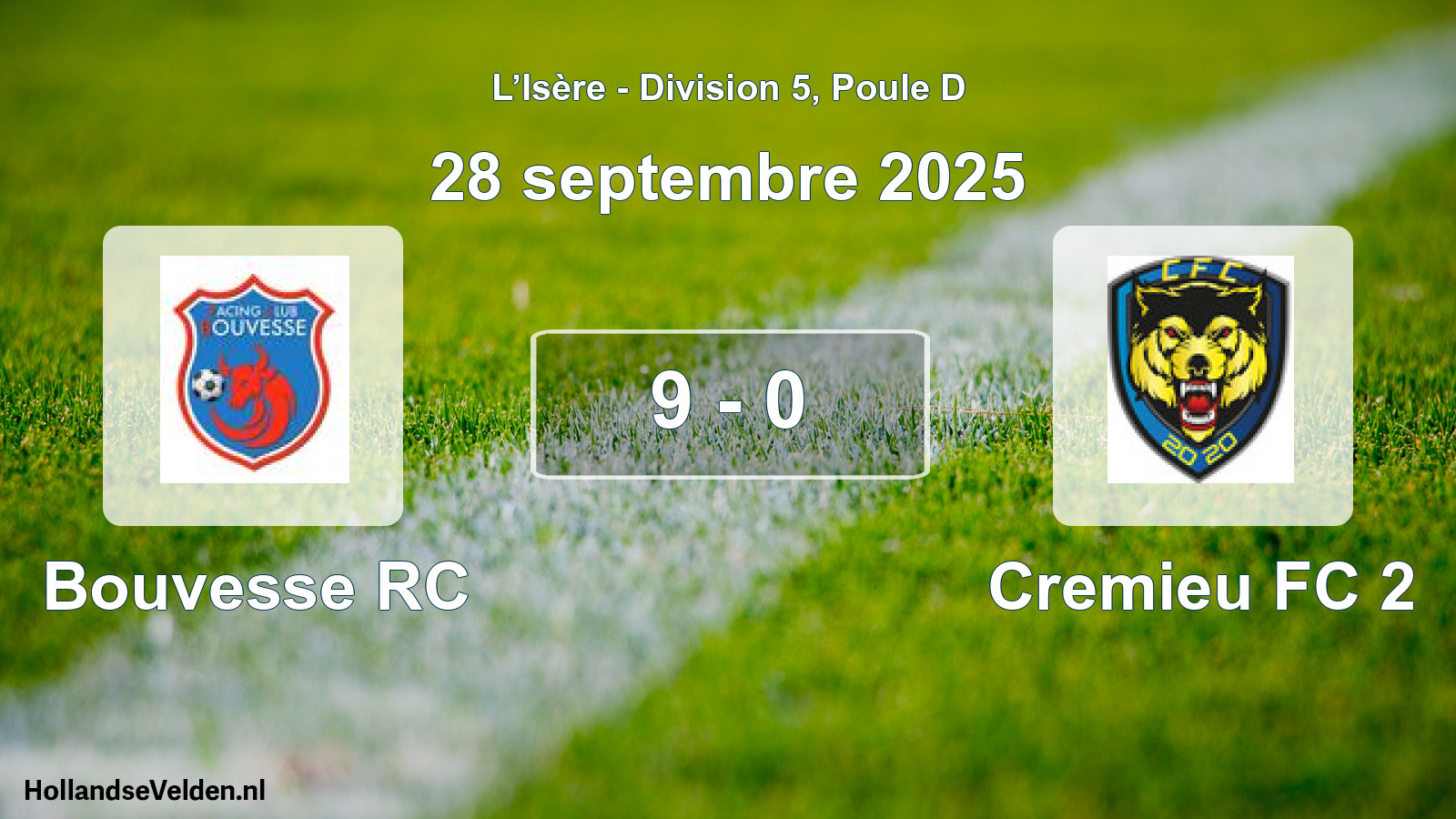 Gespeelde wedstrijd: Bouvesse RC - Cremieu FC 2 9 - 0 (28 september 2025)